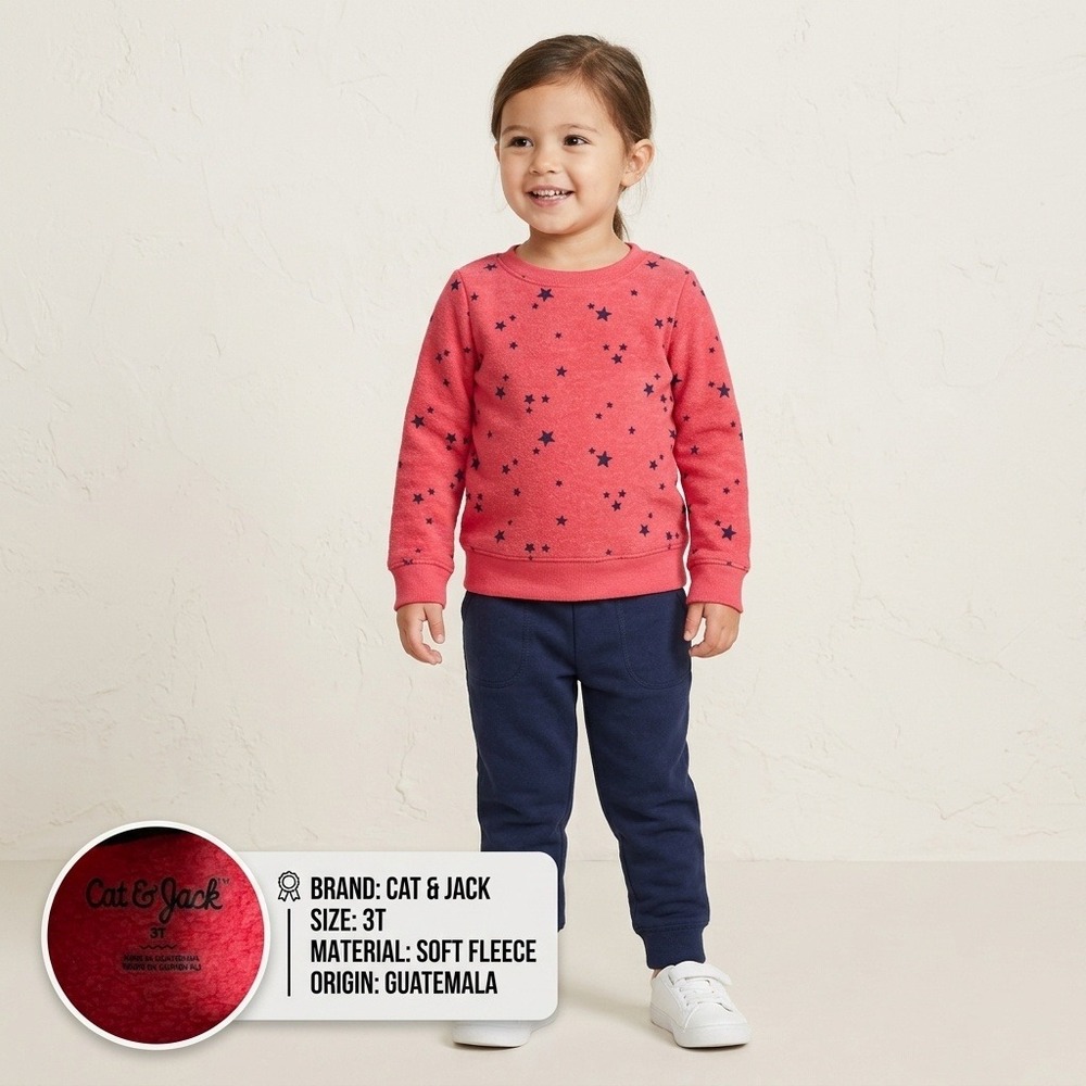 Cat & Jack Sweatshirt Kids 3T Pink Excellent Star Print Fleece Pullover Crewneck